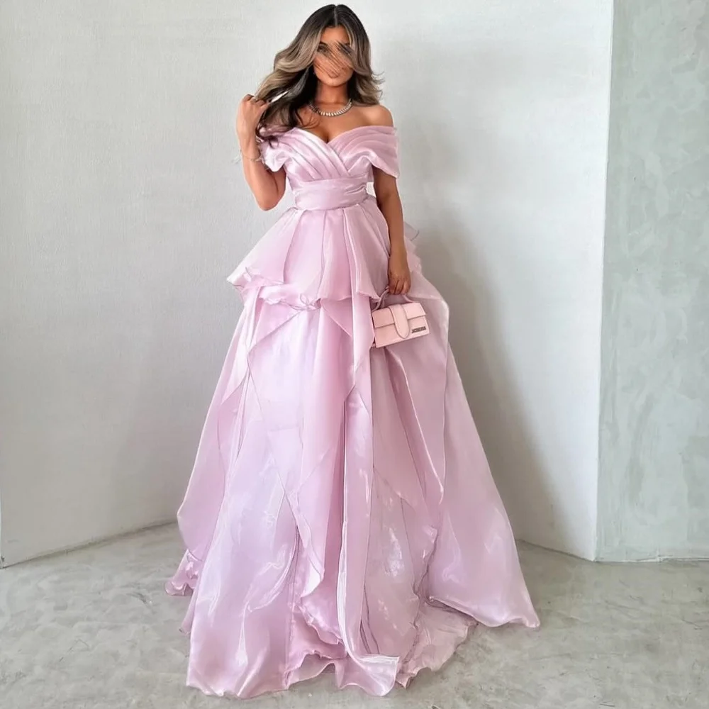 

Customized Formal Pleat Ruffle A-line Off-the-shoulder Long Dresses Homecoming Sizes Available