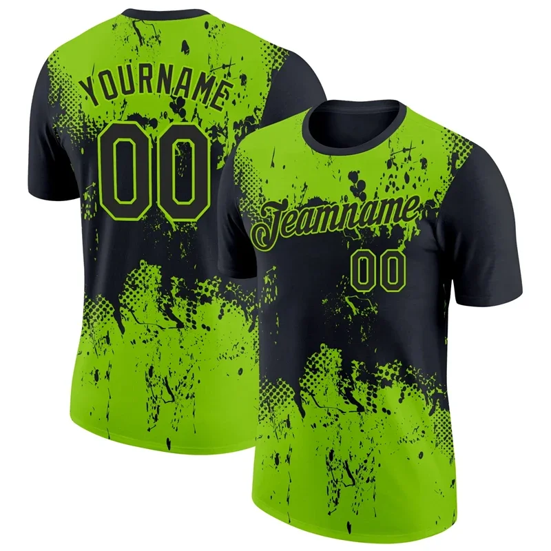 Custom Name Number 3D Colour Block Pattern T Shirt New Design Pop Men Football Short Sleeve Tops Quick Drying Unisex Custom Tees