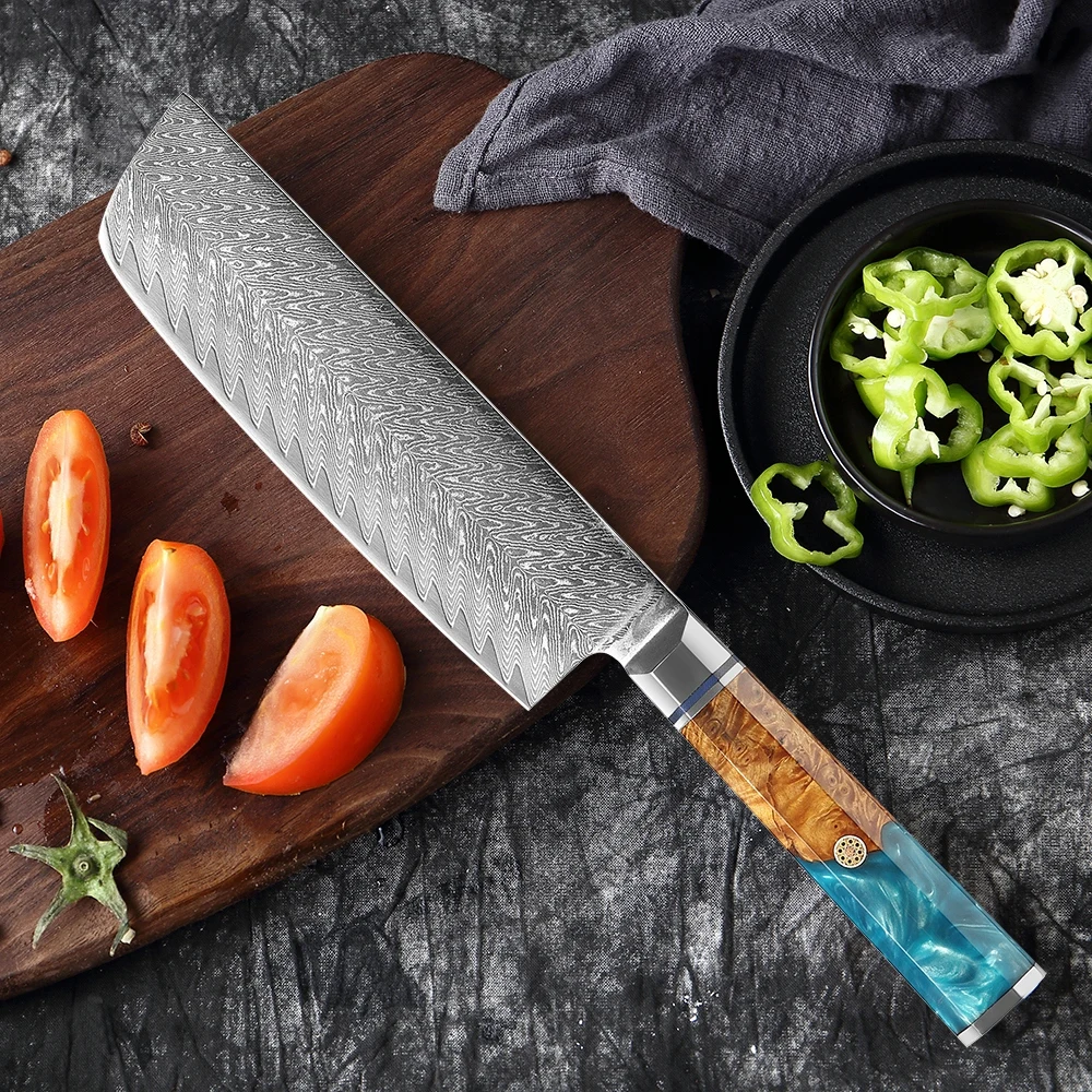 XITUO 7Inch Nakiri Knife Japanese Kitchen Knife Damascus Steel Chef Knife Vegetable Meat Cutting Knife Hand Forged Cooking Knife