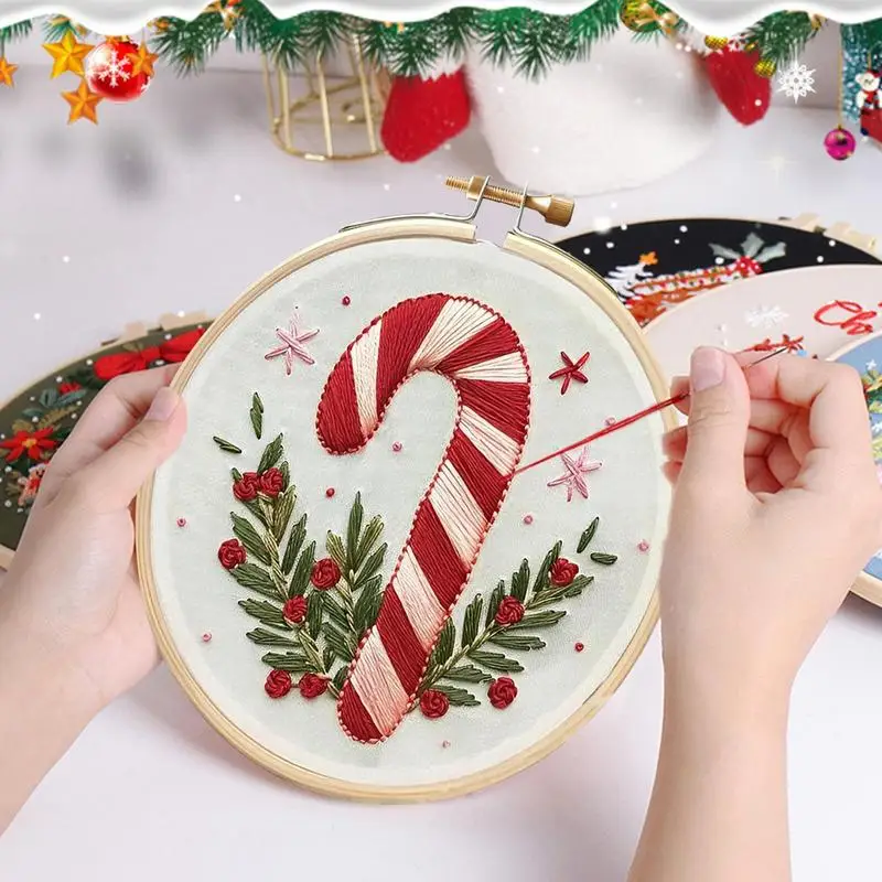 Candy Cane Embroidery Craft Kit, Artesanato de costura artesanal para iniciantes e adultos, Bordados