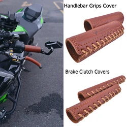 Leather Motorcycle Brake Clutch Cover,Bike Handlebar Grips Cover Universal Fit