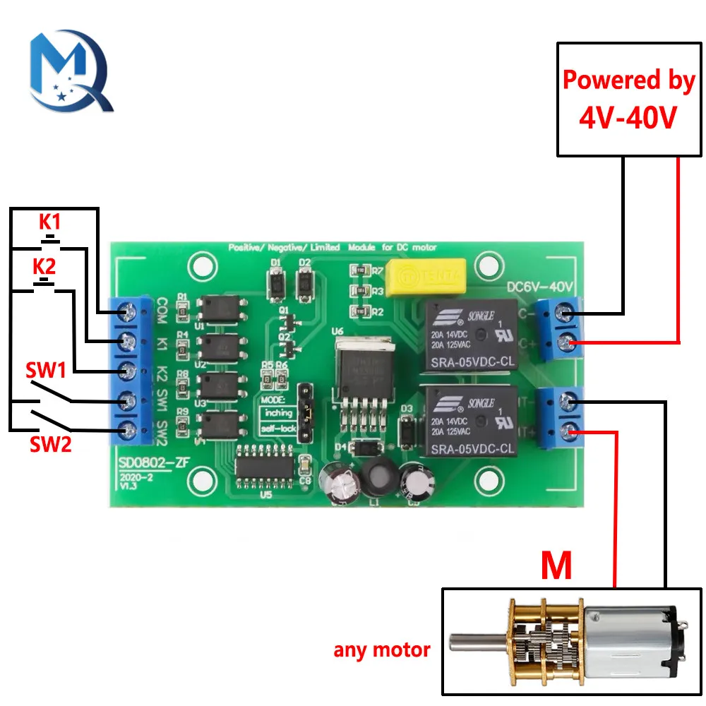 DC 6V 12V 24V DC Motor Forward and Reverse Controller 20A High Current with Limit Relay Driver Lifting Control Board P0