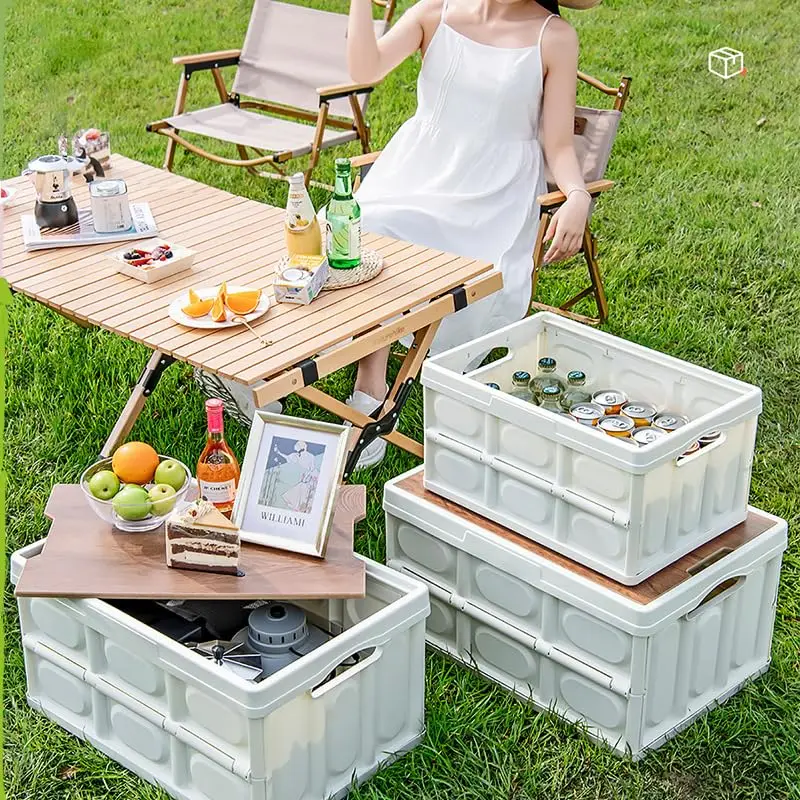 Outdoor Camping Storage Box Thickened Storage Box Foldable Storage Box Car Mounted Wooden Cover Portable Household Storage Box