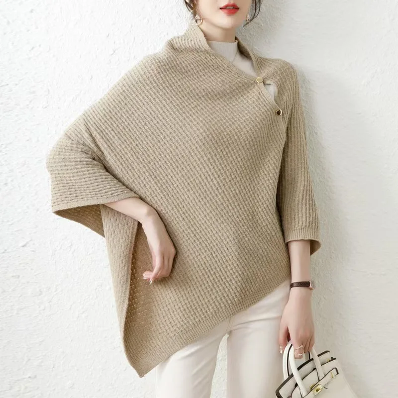 

New Women's Knitted Scarf Shawls Knit Pashmina with Button Vest Solid Cashmere Shawl Wraps Bufandas Mujer Ponchos Cape