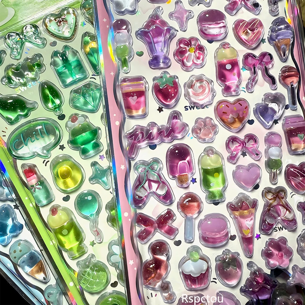 4pcs Cute Furit Animals Dessert Cartoon 3D Relief Stickers DIY Scrapbooking Phone Case Sticker Deco School Supplies Gift
