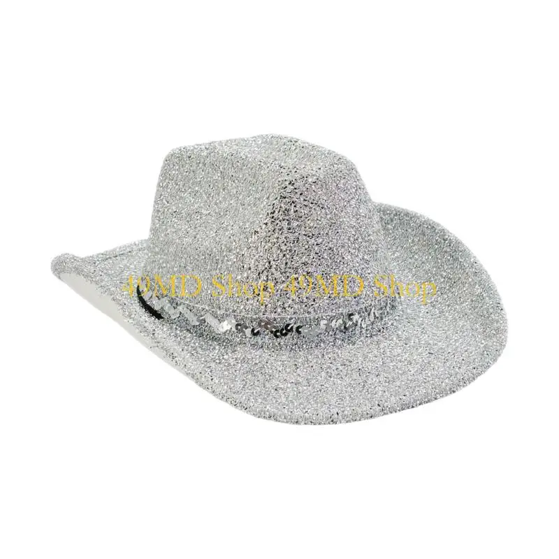 49MD Sparkling Glitters Powder Cowboy Hats Comfortable Unisex Wide Brims Top Hat For Concerts Beach Women Men Party Headwear