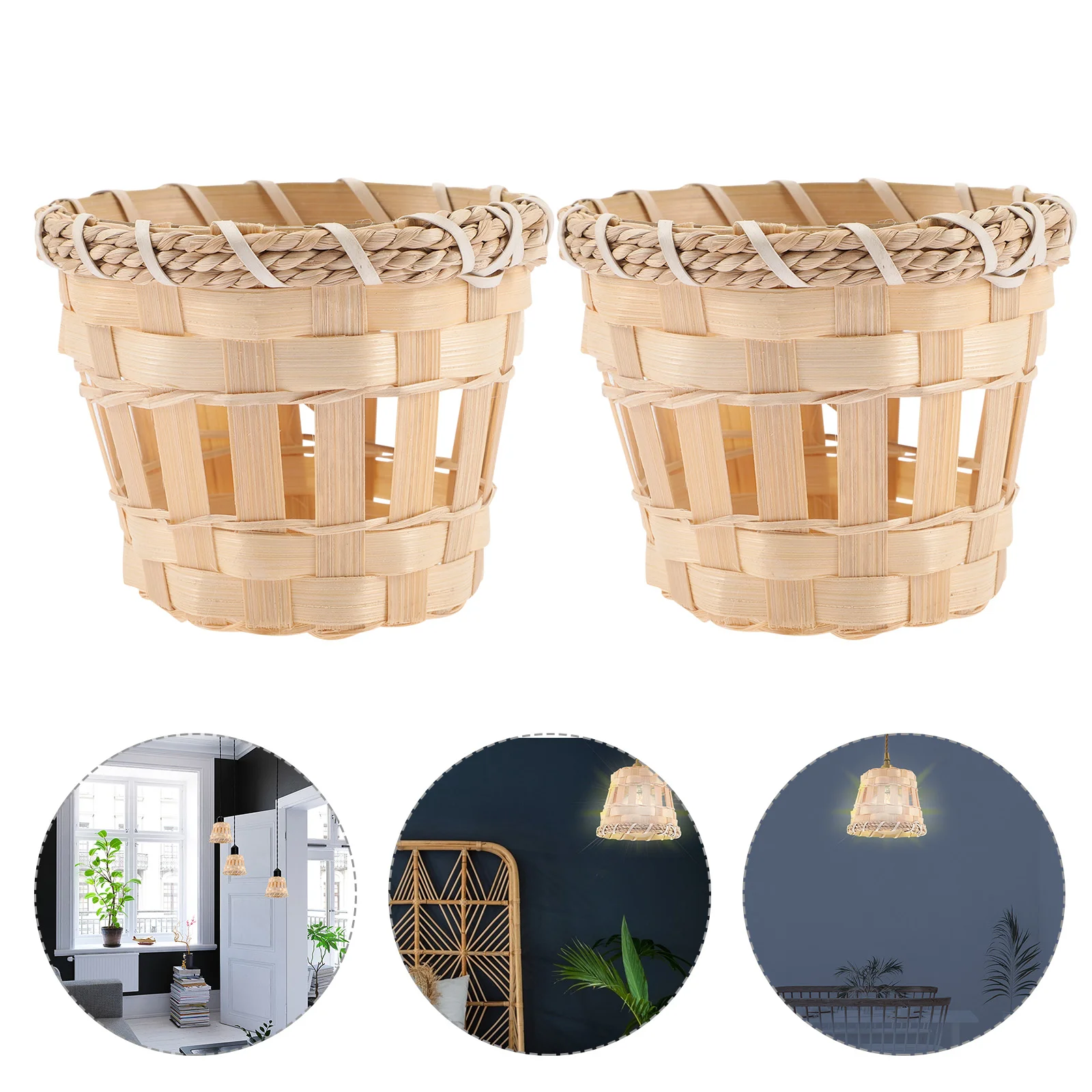 4 Pcs Rattan Hanging Lamp Pendant Cage Material Ceiling Fan Light Bulb Cover Lampshades Table Desk Straw Small