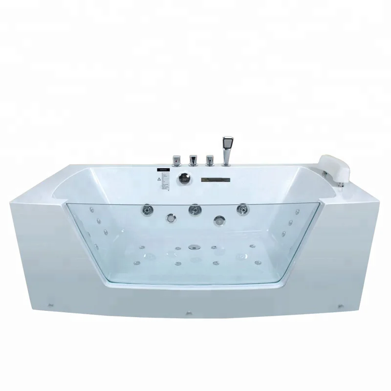 Freestanding whirlpool massage bathtub tempered glass screen one person hot tub