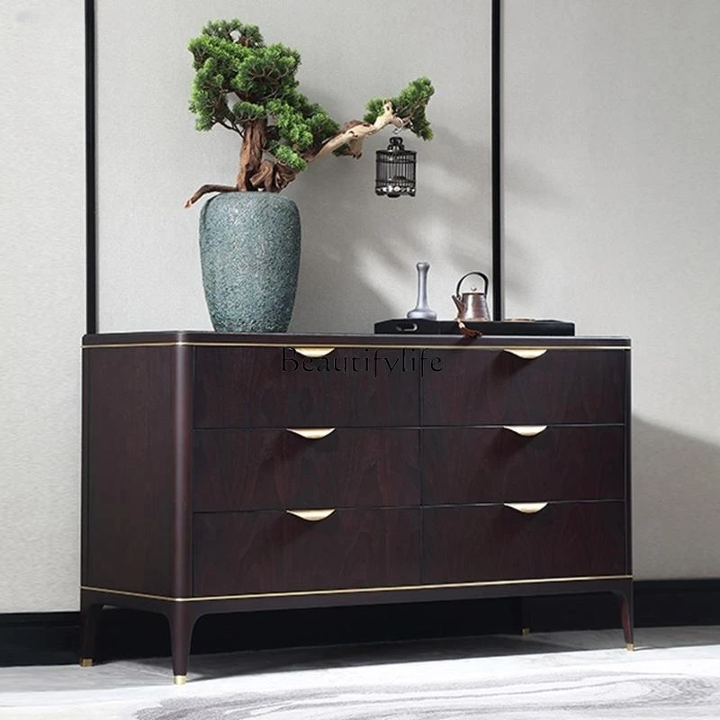 

Medieval retro solid wood dining side cabinet simple living room against the wall light luxury storage Italian minimalist locker