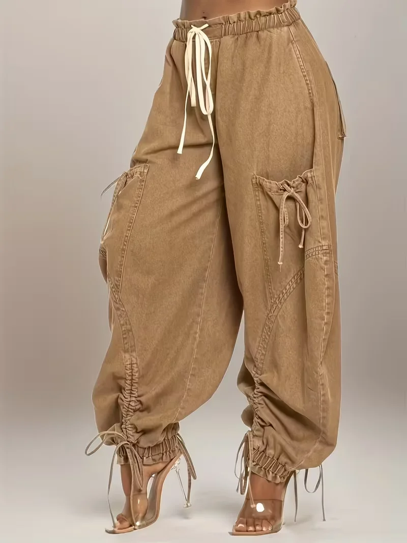 Womens Baggy Jeans Women'S Fashionable Drawstring Lace-up