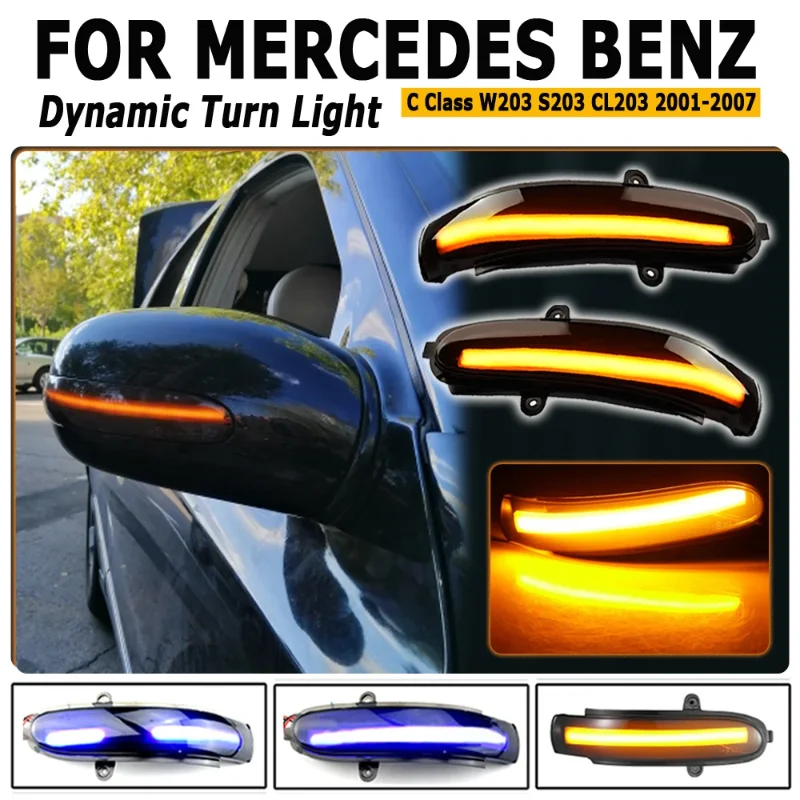 For Mercedes Benz C Class W211 W203 S203 CL203 2001-2007 2piece LED Flowing Turn Signal Sequential Side Mirror Indicator Light