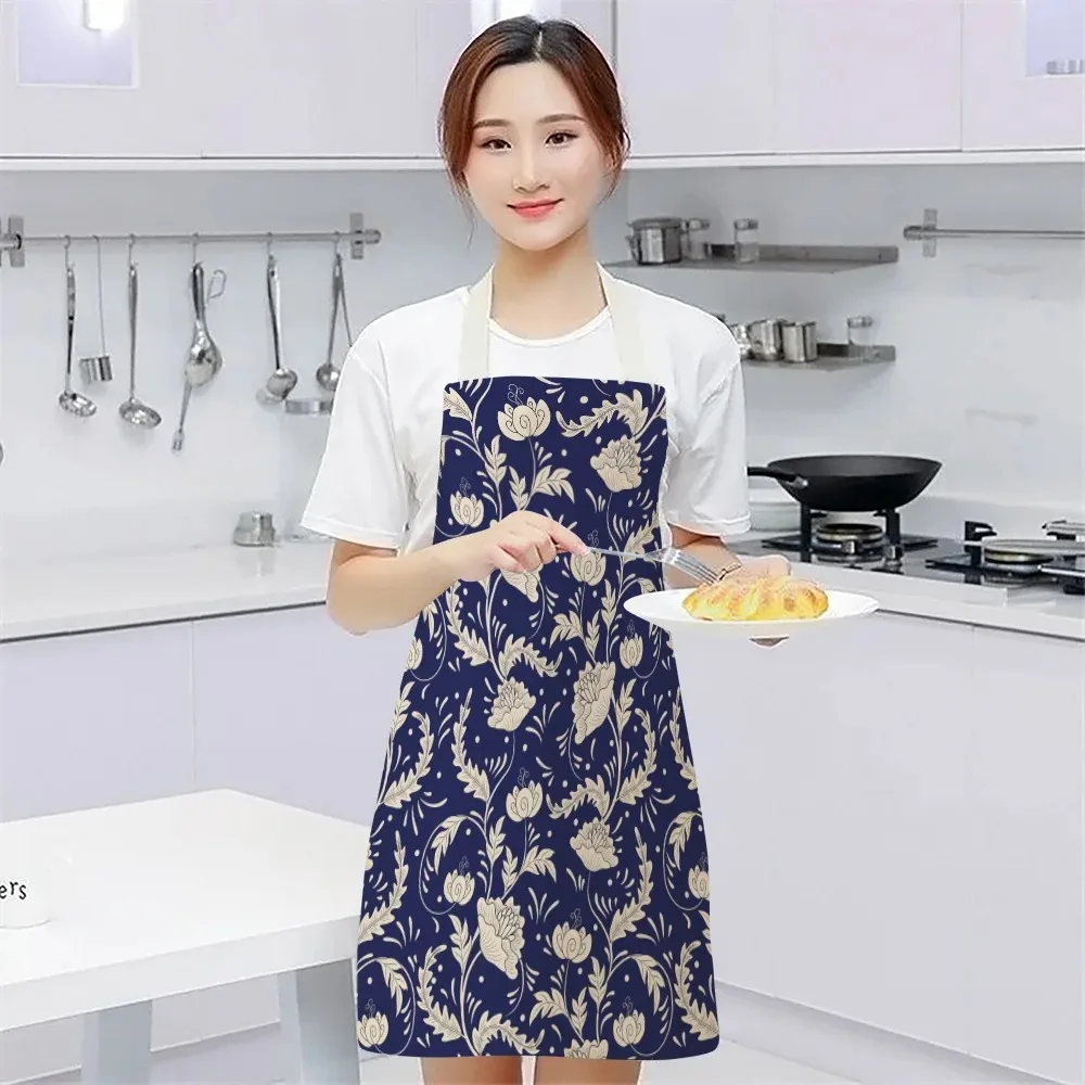 55x68cm Cotton and Linen Apron Blue Porcelain Cooking Sleeveless Bib Anti-greasy Kitchen Mandala Supplies Chef Aprons