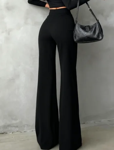 Imagen 2 del producto Pantalones largos de pierna recta, elegantes y casuales, de color liso, para mujer, ideales para salidas diarias y viajes al trabajo.