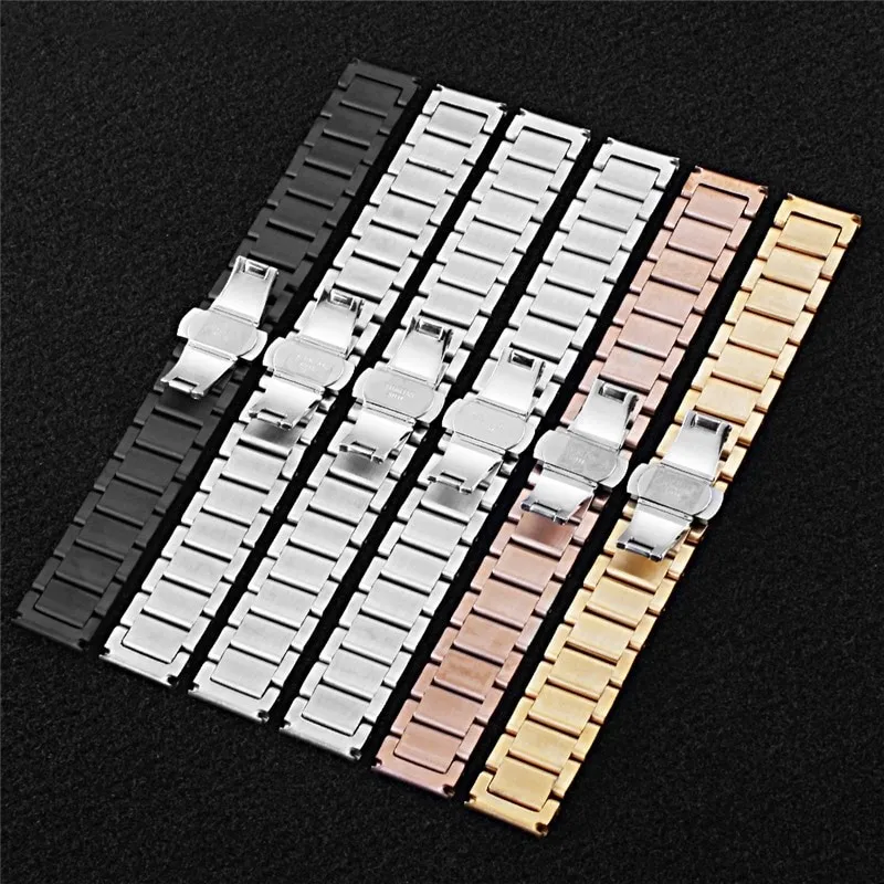 16 18 20 21 22 23 24mm Width Three Bead Solid Full Stainless Steel Watch Strap Straight End Watch Band Accessories with Tool