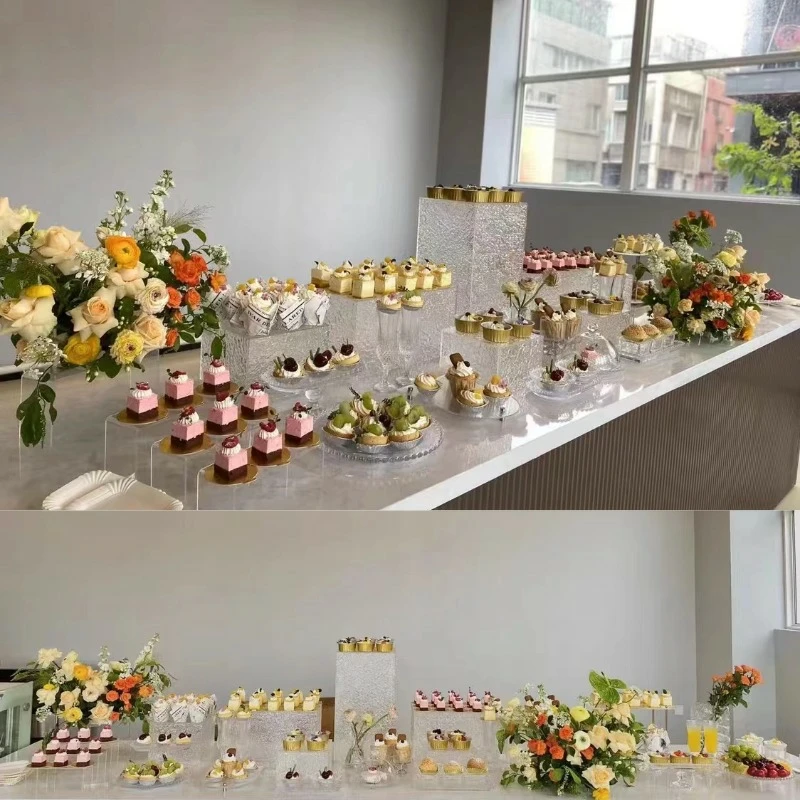 15pcs Acrylic Dessert Plate Holder Tray Shelf for Wedding Banquet Cake Sushi Bread Cookies Fruits Tea Break Decorative Stand
