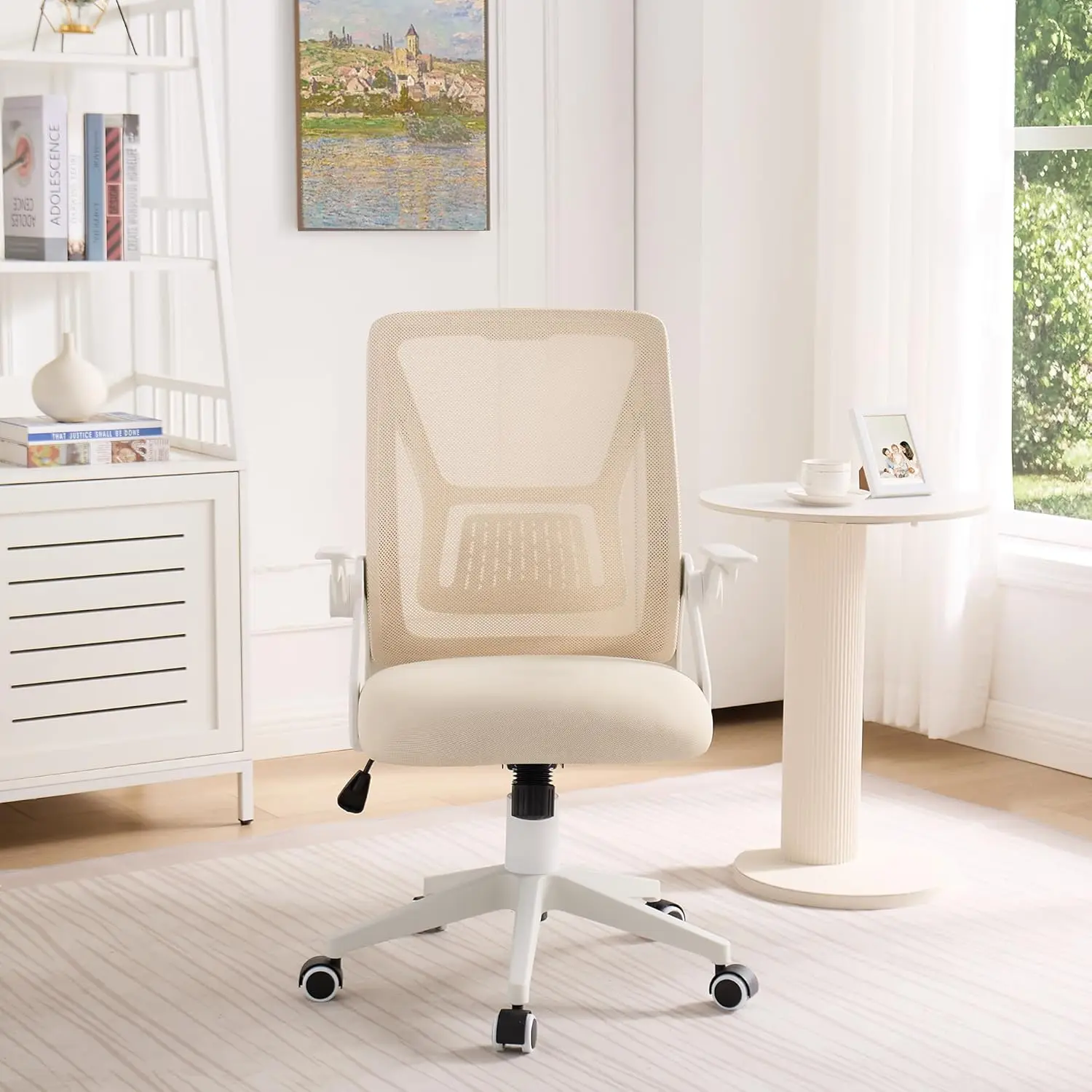 Mid-back Swivel Ergonomic Office Chair with Adjustable Arms Mesh Lumbar Support for Computer Task Work, Beige