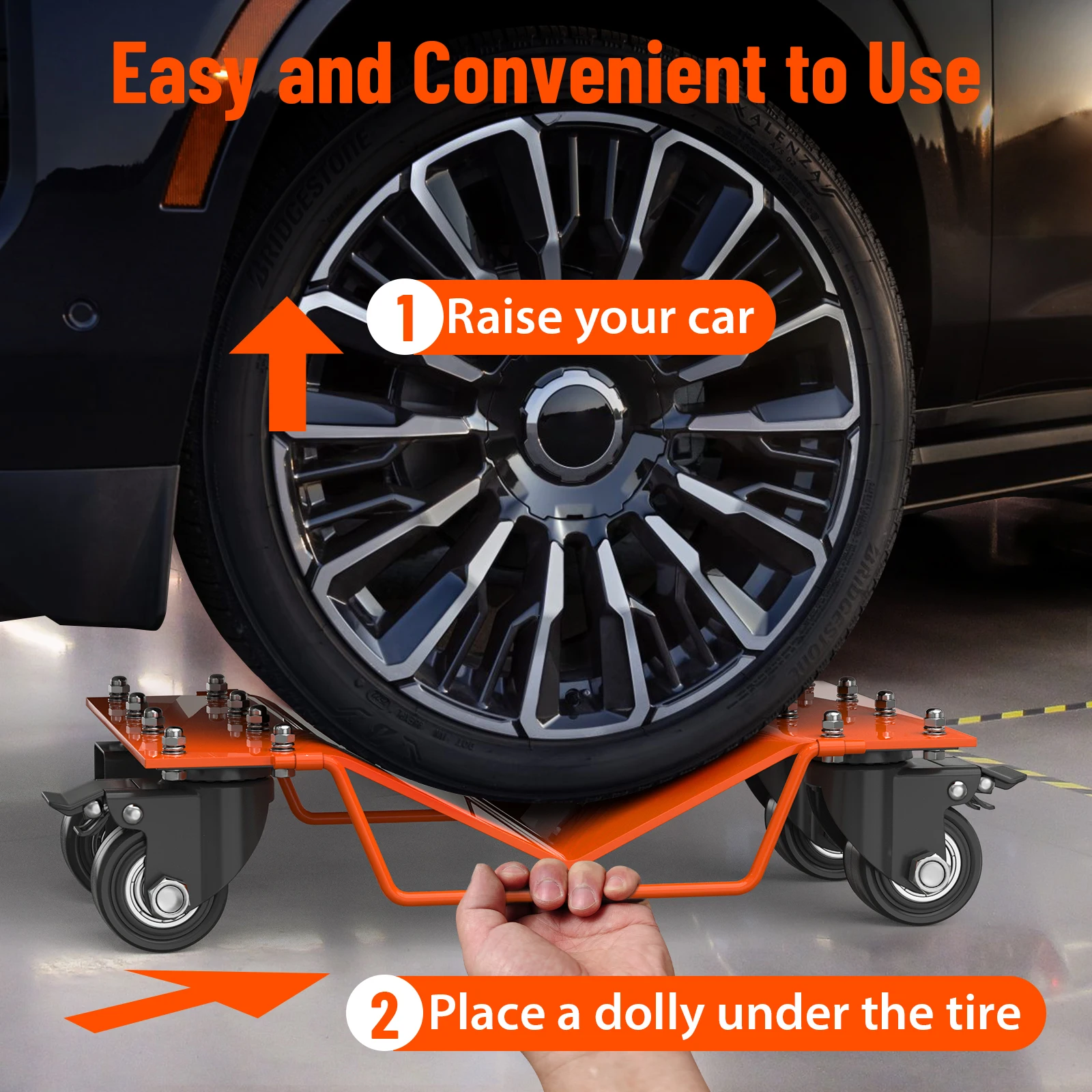 Kit de remorquage automobile pour charges lourdes – Ensemble de 2 – 4000 lb par remorque / 8000 lb au total – Support de roue en V, 360 °   Roulettes de direction à roulements à billes avec freins de blocage, pour garage/atelier