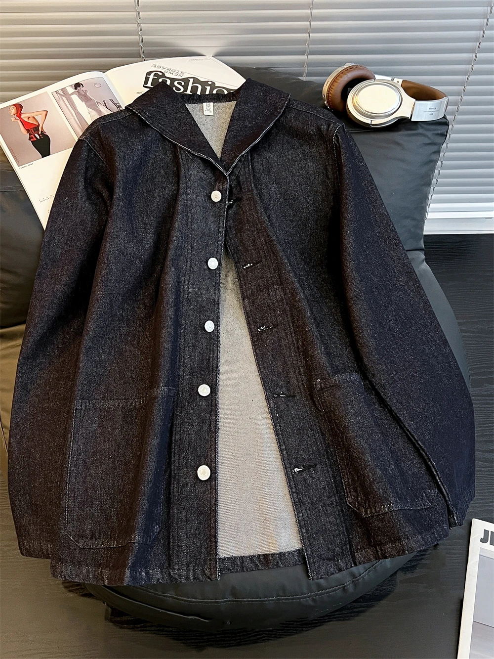 

American Washed Denim Jacket Casual Style Long Sleeve Button up Collar Western Style Multi Pocket Men's Autumn Winter Coat
