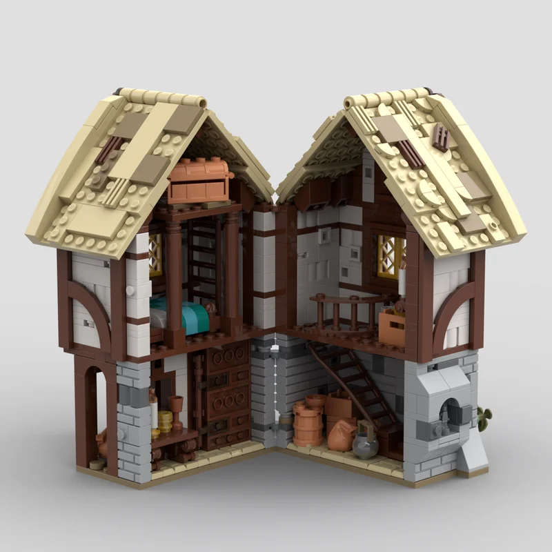 Diy Customized MOC Medieval Warehouse Castle Small Particle Building Blocks Double-Layer Building House Toy Ornament Gift
