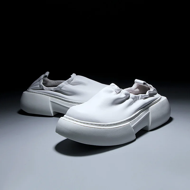Fashion Genuine Leather Men's Loafers Punk Board Shoes Trendy Personalized Comfort Casual Sporty Shoes Flat Platform Slip On