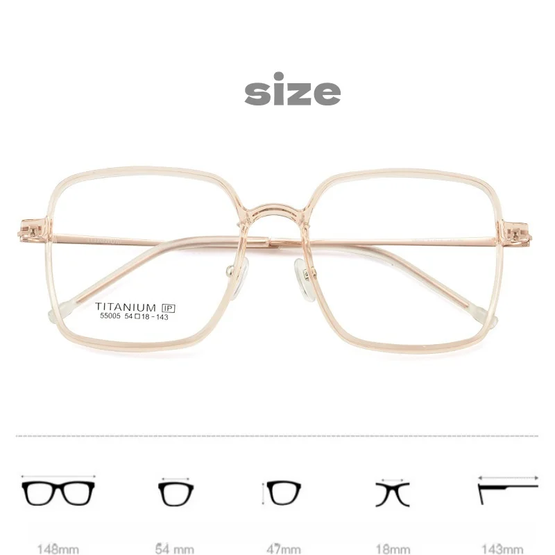 Pure Titanium Eyeglass Frame Ultra light LargeFrame Women's Eyeglass Frame New Optical Prescription Glasses Women's 55005