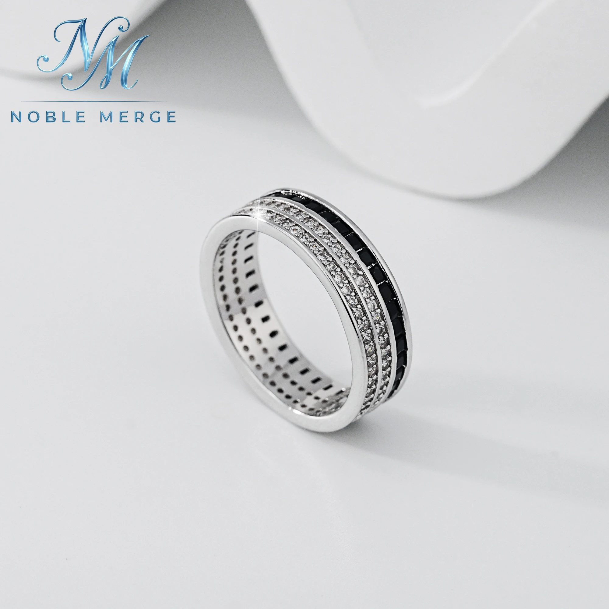 925 Sterling Silver Moissanite Ring Black White Square Pave Pattern Sparkling Dainty Stackable Wedding Engagement Anniversary Wo