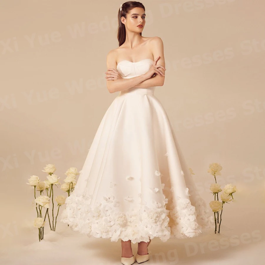 Charming A Line Women's Wedding Dresses Sweetheart Sleeveless Vestidos De Novia Bride Gowns Customized Flowers Hochzeitskleid