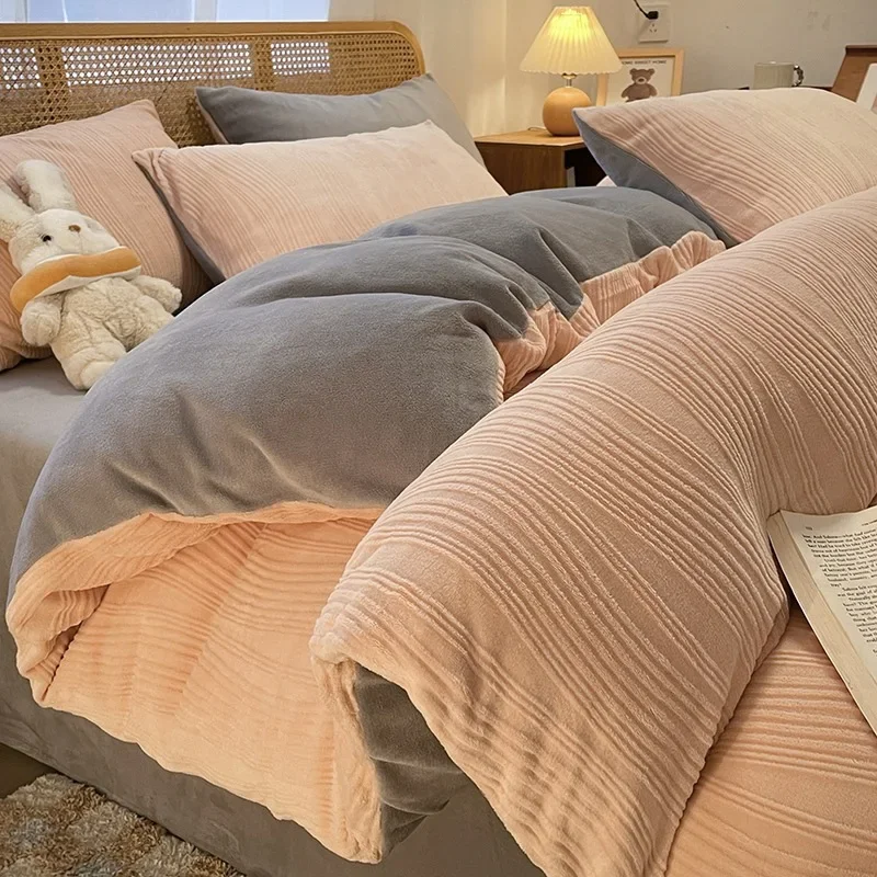 Winter Thickened Warmth Milk Velvet Bedding Set Embossed Delicate Skin-friendly Bedding Durable Soft Comfortable Comforter Cover