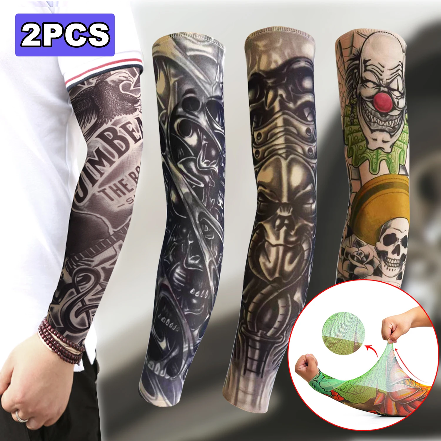 Cooling Arm Sleeves for Outdoor Sports - UV Protection and Sunscreen Tattoo Print Arm Cover for Running, Cycling and More