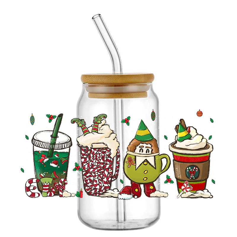 Easy peel waterproof DIY Decals Christmas series 3D transfers uvdtf crystal sticker 16oz uv dtf cup wraps for Libbey Glasses