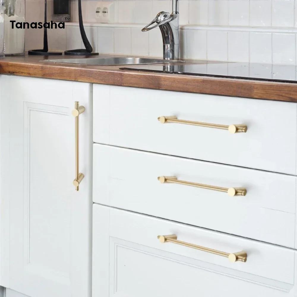 

Gold Brass Drawer Handle Nordic Modern Simple Light Pure Copper Cabinet Wardrobe Door Furniture Handles Kitchen Home Decoration
