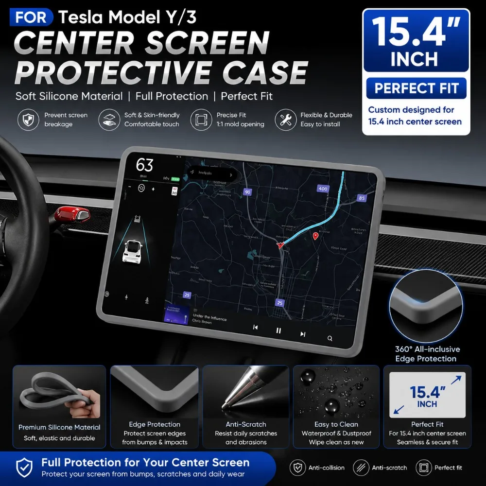 For Tesla Model Y/3 Auto Interior Accessories,15.4-Inch Central Control Screen Silicone Case,360° Edge Protection