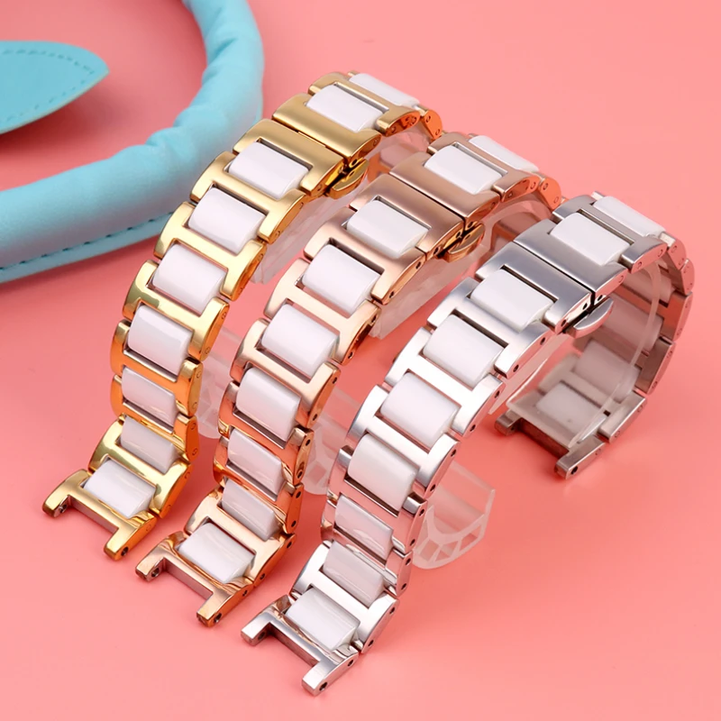 Notch ceramic Stainless steel watchband For Casio Rossini Folli Follie Wrist band women rose gold strap 14 16 18mm lady bracelet