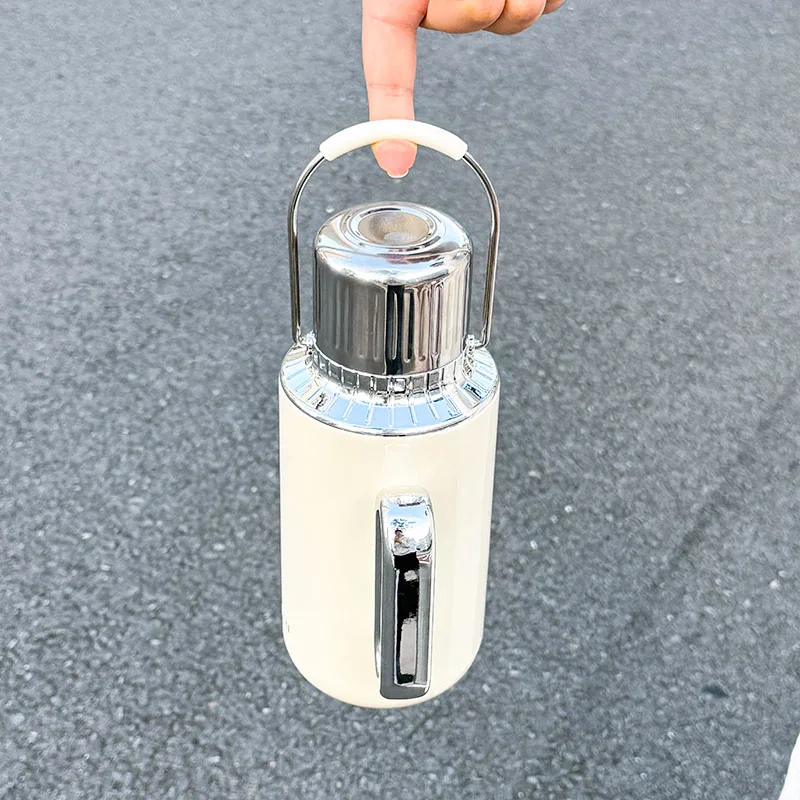 1pc Stainless Steel Hot & Cold Insulated Water Bottle, 1000ML Large Capacity Handheld Thermos, Portable Vacuum Cup for Sports
