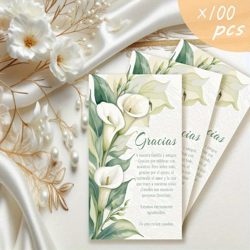 100pcs Spanish Sticky Note Thank-you Card Set, Wedding Guest Thank-you Card, Activity Table Card, Suitable for Weddings