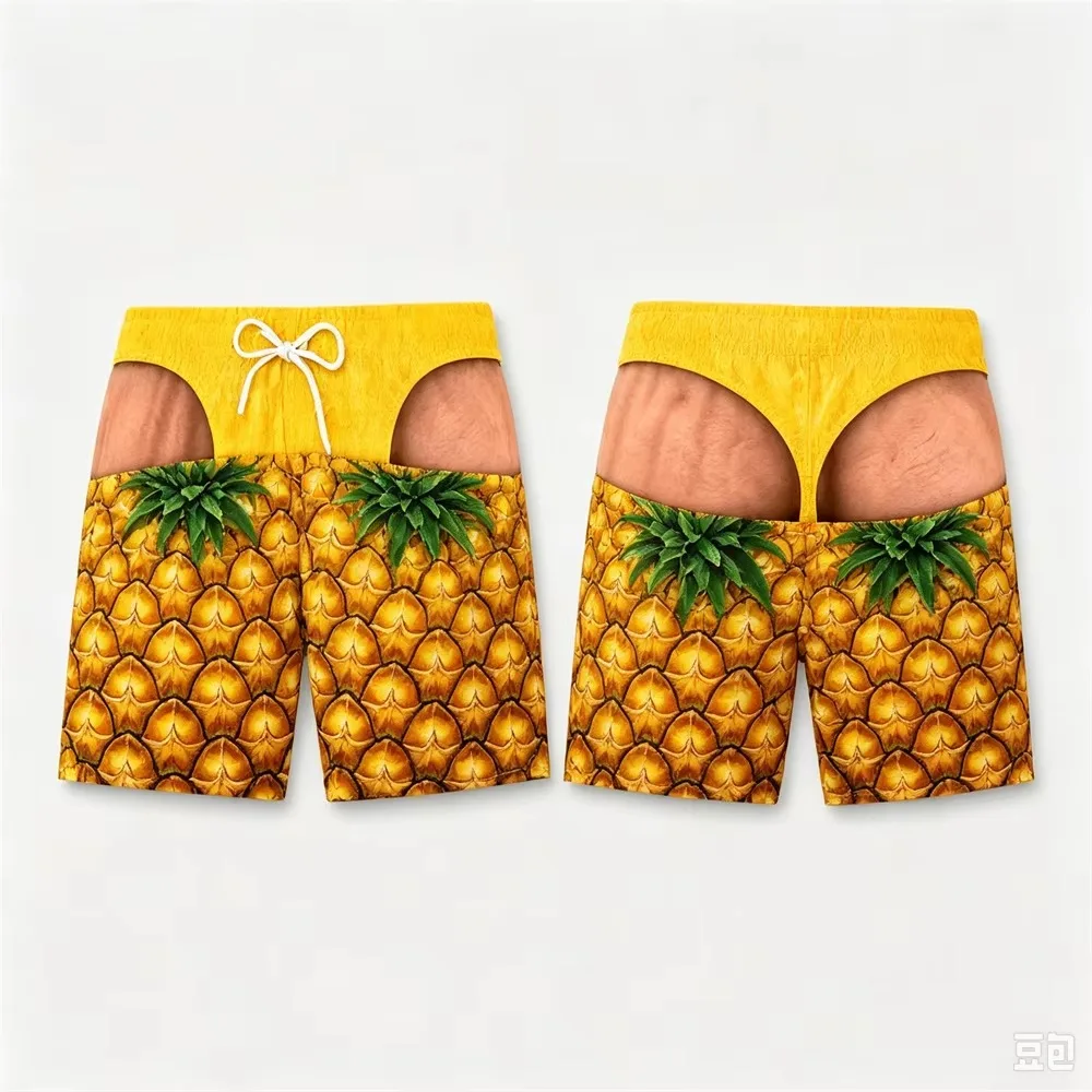 Funny Hot Fruit Pattern 3D Print Beach Party Swim Trunks For Men Fake-butt Pattern Personality Quick Dry Breathable Board Shorts