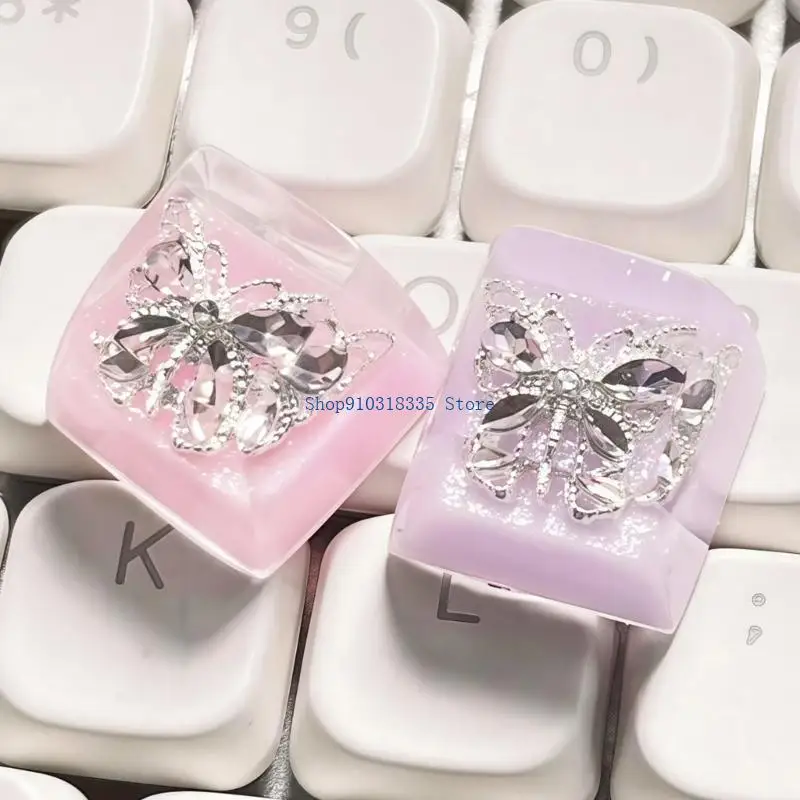 DIY Resin Mechanical Keypad Keycap Butterfly Cartoon Pattern Height Translucent