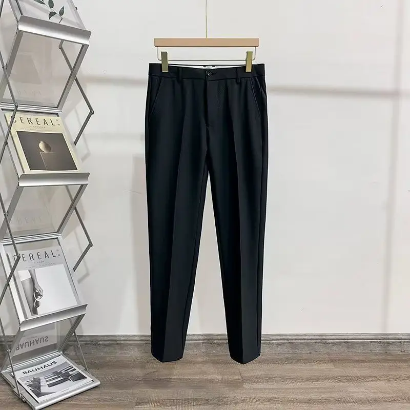 

2023 Spring and Autumn Korean Edition British Business Casual High Waist Button Straight Fit Solid Color Nine Split Suit Pants