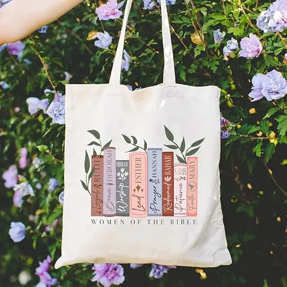 Bible Book Pile Women's Canvas Shoulder Bag Women's Literary Handbag Retro Book Pattern Casual Versatile Daily Shopping Handbag