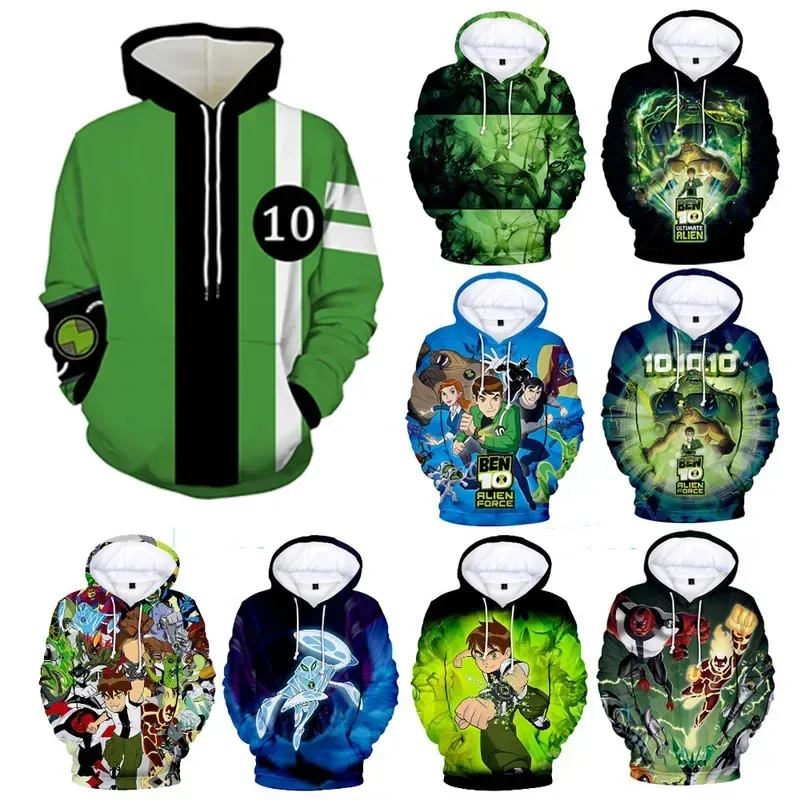 AAA 2025 Ben 10 Ultimate Omnitrix Cosplay Hoodie 3D Printed Hooded Sweatshirt Men Women Casual Streetwear Zip Up Jacket Coataa