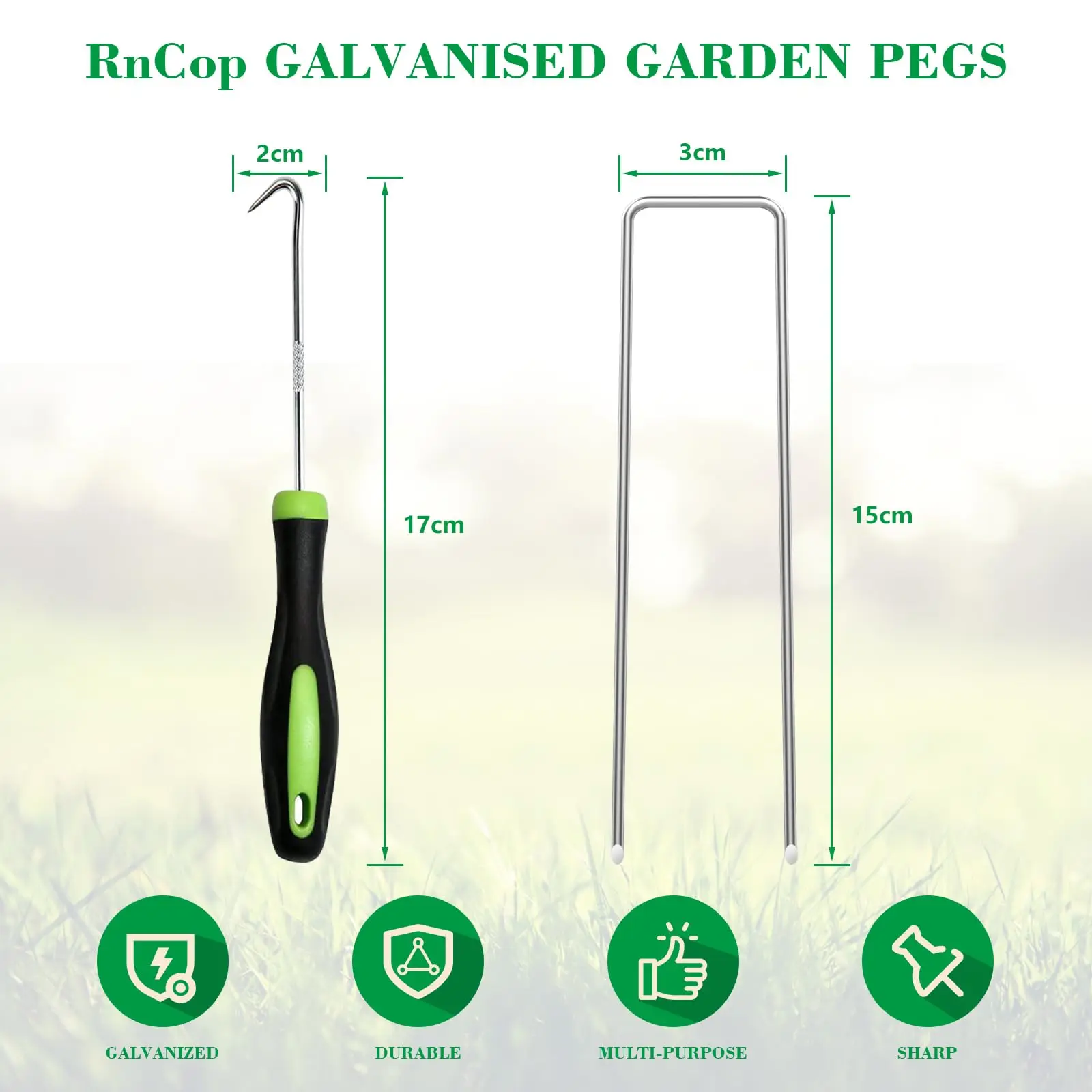 Galvanized Garden Nails, 30 Pack Weed Barrier Fabric Pins for Securing Landscape Fabric (Including 1 Picker Hook)