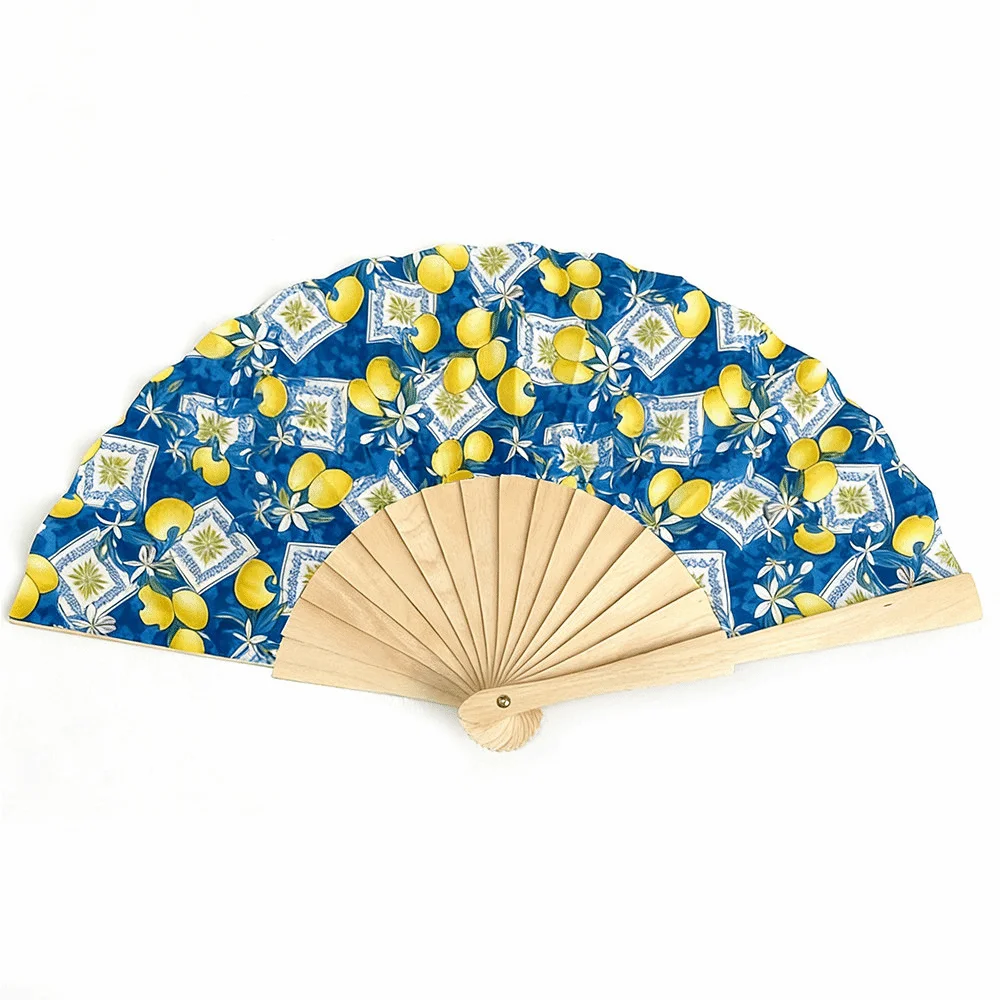 High Quality Portable Folding Hand Fan Lemon Cherry Printed Simple Bamboo Fan Foldable Wooden Handle Fan Party Gifts
