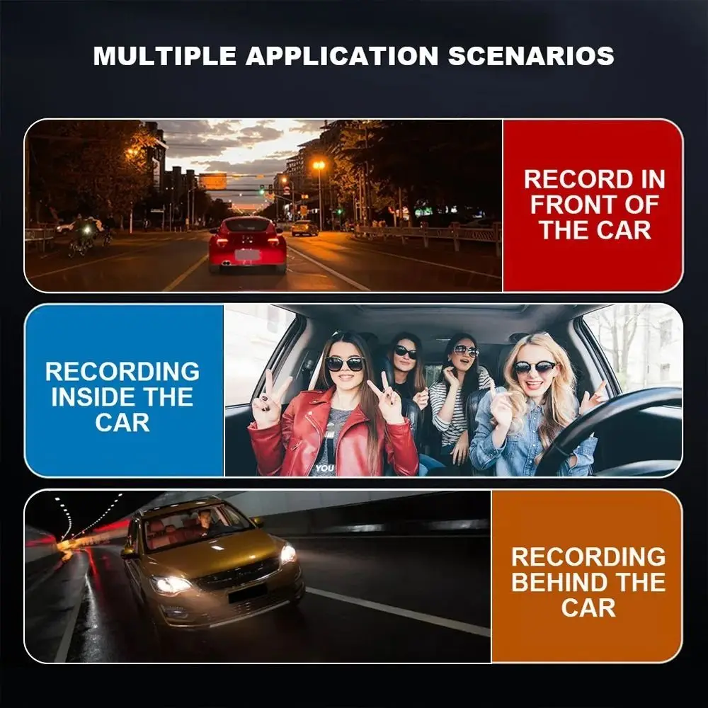 

NEW APP Control Vehicle Recorder 3 Lens Night Vision Car Dashcam HD Loop Recording Video Recorder Driving Recording
