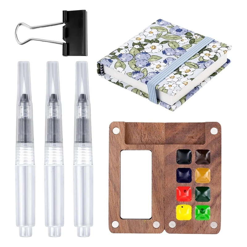 

Mini Paint Palette Set, 8-Grid Travel Paint Palette With Watercolor Notebook Painting Pen Clip For Watercolor Gouache