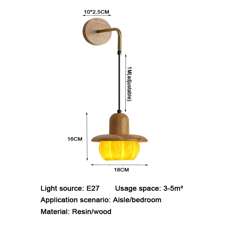 Lâmpada de Abóbora Criativa para Quarto, Iluminação de Parede de Cabeceira, Arte Moderna e Minimalista, Madeira Natural, Interior de Vento