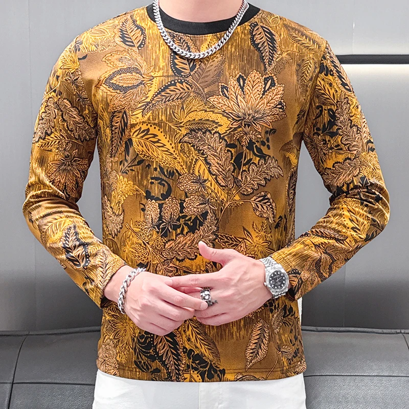 

Футболка с золотым узором, одежда для социального клуба, футболка с принтом, толстовка Homme, топы с круглым вырезом и длинными рукавами, футболка для мужчин, толстовка