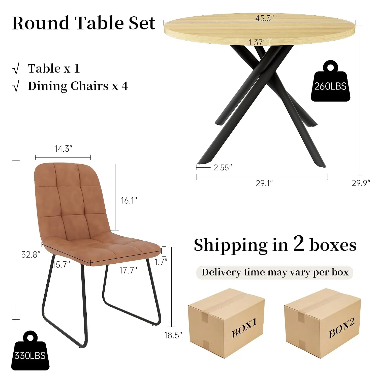 Round Dining Table Set 4 Mid Century Modern Kitchen Coffee Table & 4 U Chairs Apartment Cream Brown, Customized view 3