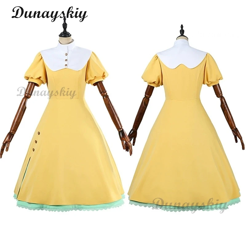 Anime Magic Sakura Cosplay Tomoyo Daidouji Costume Yellow Long And Green Dress Girl Lolita Skirt Wig Set Halloween Party Outfit