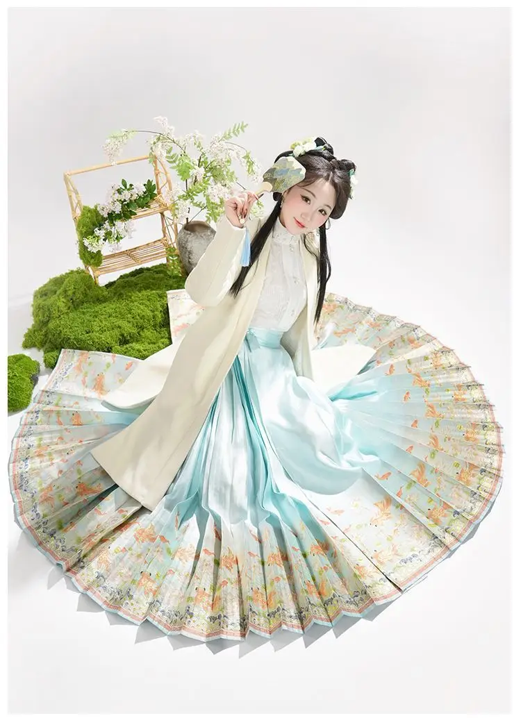 Original Hanfu women's national style imitation makeup flower one-piece horse dress daily commute