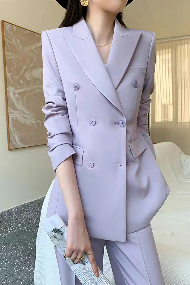

​​Women's Slim Fit Purple Suit Set High Waist Fluid Draping Pants 2025 Spring Autumn Two Piece Formal Elegant Blazer​​